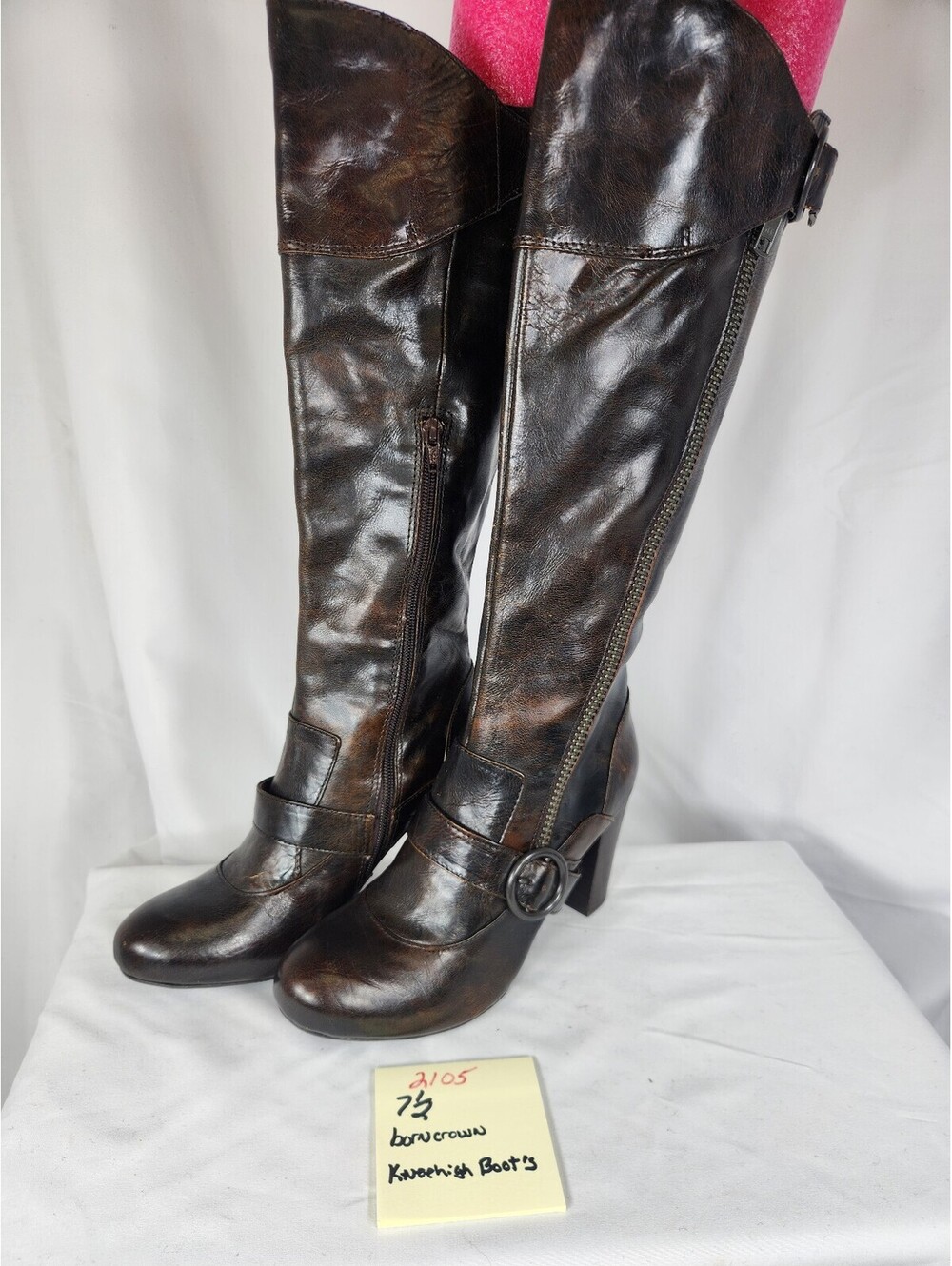 Born Crown Brown Distressed Leather Knee-High Boots Women's Size 7.5 EUC